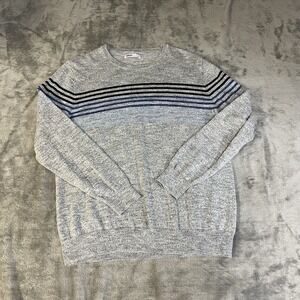 Sonoma Mens Gray Heather Long Sleeve Crew Neck Sweater L Stripes